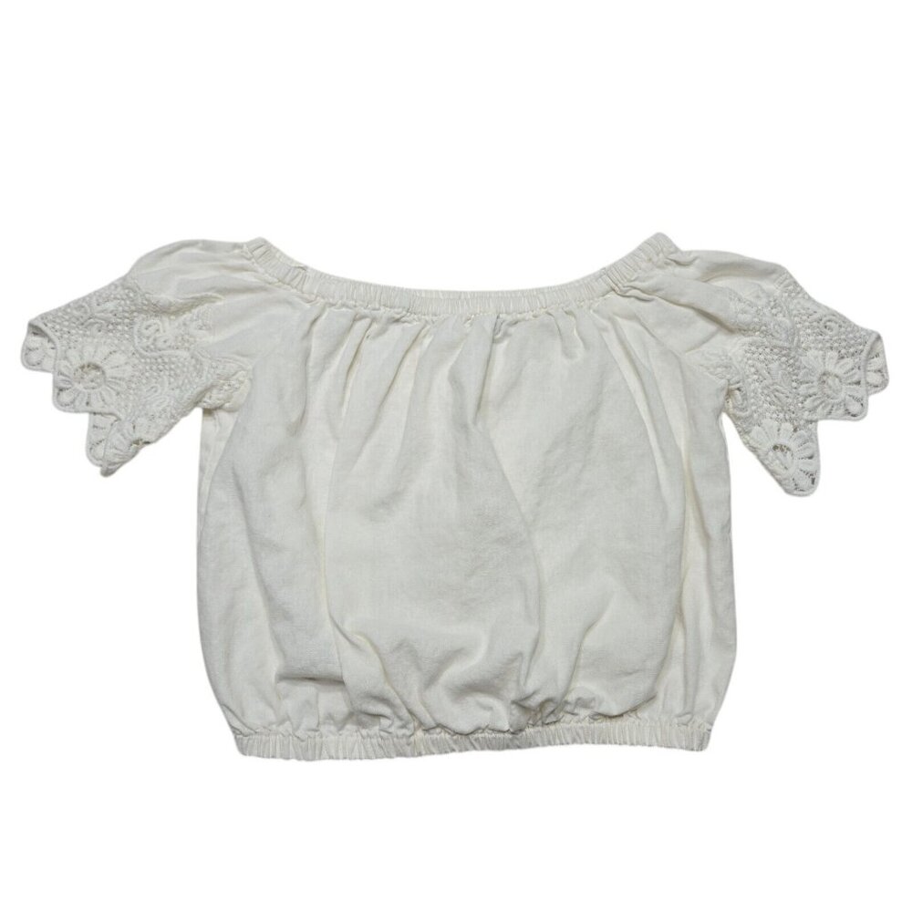Romeo Juliet‎ Crop Top Womens Juniors Small White Linen Off the Shoulder Ruffle